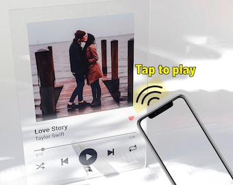 Tap to Play Benutzerdefinierte Musikplakette, personalisierte Songplakette mit Ihrem Foto, romantisches Geschenk für Paar, Jahrestag, Hochzeit, Freund, Andenken