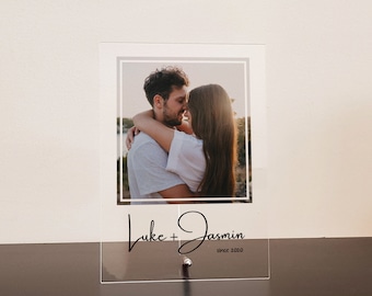 Clear Photo Plaque, Personalised Gift with Couple&#39;s Names, Romantic Gift for Couple, Anniversary, Wedding, Friend, Keepsake, Valentine&#39;s day