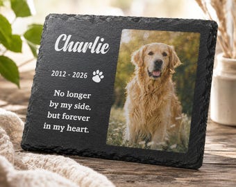 Personalized Pet Memorial Slate Plaque, Indoor & Outdoor Use, Pet Loss Gift for Dog Cat Horse Rabbit, Pawprint Memorial Stone