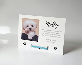 Personalised Pet Memorial Collar Display with Photo, Dog Collar Keepsake Frame, Pet Loss Gift