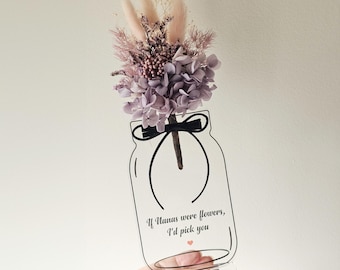 Acrylic Vase Plaque with Dried Flower Posy, Mother's Day Flower Gift for Nana or Mum, Everlasting Flowers Gift