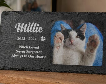 Personalized Pet Memorial Slate Plaque, Indoor & Outdoor Use, Pet Loss Gift for Dog Cat Horse Rabbit, Pawprint Memorial Stone