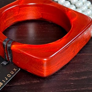 DOMINIQUE DENAIVE Paris French Haute Couture Handmade Iridescent  Red Resin Chunky Square Bangle Bracelet French Designer Jewelry