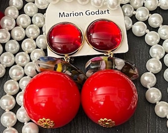 MARION GODART Paris Boucles D'Oreilles Boule Rouge et Terrazzo Hard as Glass Red Resin Ball Clip-on Earrings French Designer Jewelry