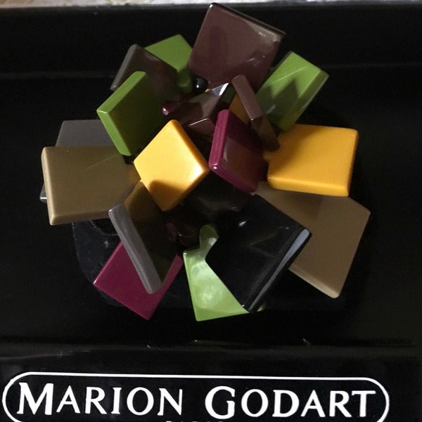 MARION GODART Paris Bracelet Carré Élastique Ocher Jaune Olive Vert Chocolat Marron Taupe Carrés Noirs Bracelet Français Créateur Bijoux