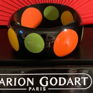 MARION GODART Paris Jonc à Pois Résine Noir et Multicouleur Black Yellow Green and Orange Polka Dot Bangle Bracelet French Designer  Jewelry