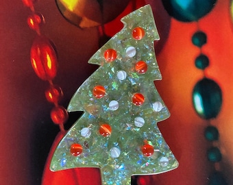 Broche Vintage Molyneux Paris - Sapin De Noël En Laiton Doré - Occasion