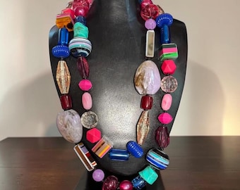 MARION GODART Paris Collier Exubérant Knotted Long  Multi Color Resin Multi Beaded Necklace French Designer Jewelry
