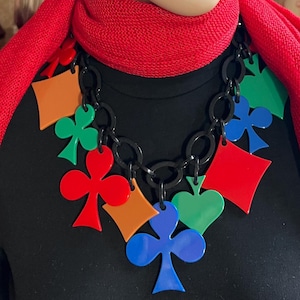 MARION GODART Paris Collier Jeu de Cartes Résine Multicolor Cardgame Suits Link Chain Necklace French Designer Costume Jewelry