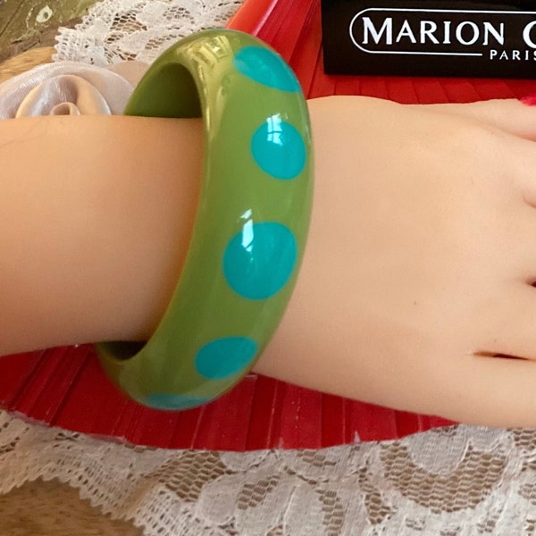 MARION GODART Paris Jonc à Pois Résine Vert et Turquoise Bracelet Jonc à Pois Vert Bleu Pois Vert Designer Français Bijoux Fantaisie