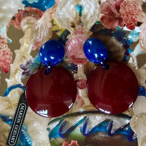 MARION GODART Paris Boucles D'Oreilles Disque Rouge Foncé Dark Red Art Glass Resin Clip-on Earrings French Design Costume Jewelry image 3