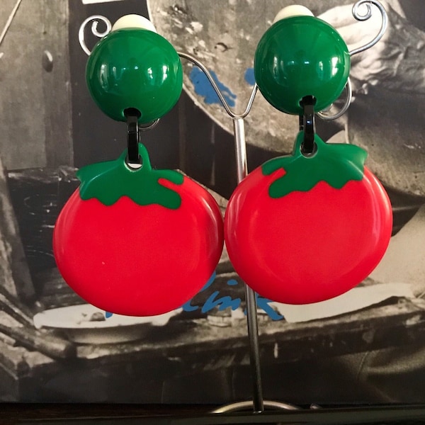 MARION GODART Paris Boucles D'Oreilles Résine Grandes Boucles D'oreilles Clip Tomate Rouge Créateur Français Bijoux Fantaisie