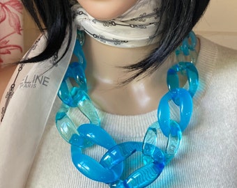 MARION GODART Paris Collier Chaîne Gourmette Blue Shades Linked Oversized Curb Chain Necklace French Designer Jewelry