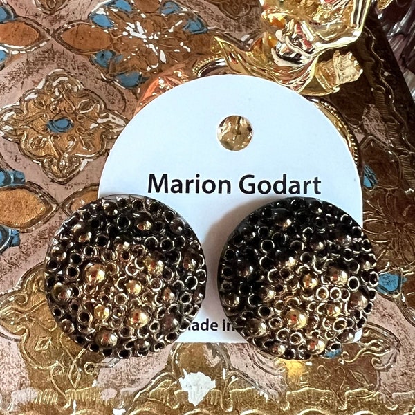 MARION GODART Paris Puces D'Oreilles Bouton Boules antichi Palline di metallo nero e oro Orecchini a clip Gioielli di design francese