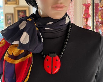 MARION GODART Paris Collier Résine Coccinelle Moyen Rouge Vif Perlé Rouge Vif Moyen Collier Coccinelle Bijoux Fantaisie Français