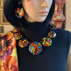 MARION GODART Paris Collier DisquesNoir Confetti Resiné Black Multicolor Confetti Necklace French Design Costume Jewelry