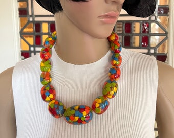 MARION GODART Paris Collier Perles Clair Confetti Hard Resin Oval Beaded Clear and Multi Color Confetti Necklace French Designer Jewelry