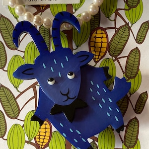 PAVONE Broche Biquette Bleu Handmade Marbled Blue  Billy Goat Brooch French Designer Jewelry