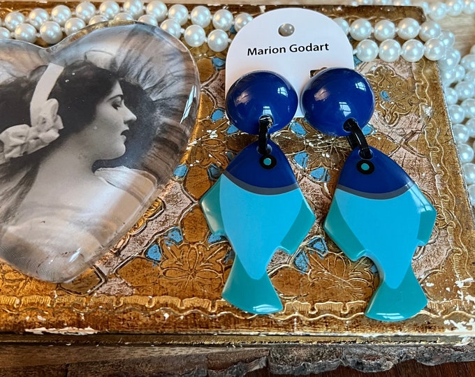 MARION GODART Paris Boucles D'oreilles Résine Poisson Tropicale Bleu De