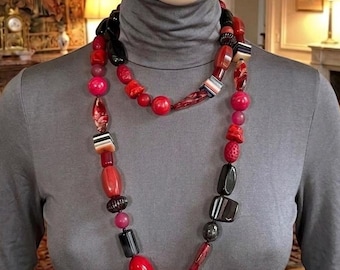 MARION GODART Paris Collier Exubérant Knutet Långt Flerfärgat Harts Flerpärlhalsband Franska Designersmycken