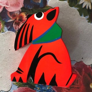 Marie-Christine PAVONE Broche Chien Scottisch Orange EXEMPLAIRE UNIQUE Small Handpainted Galalith Schnauzer Dog Brooch French Design Jewelry
