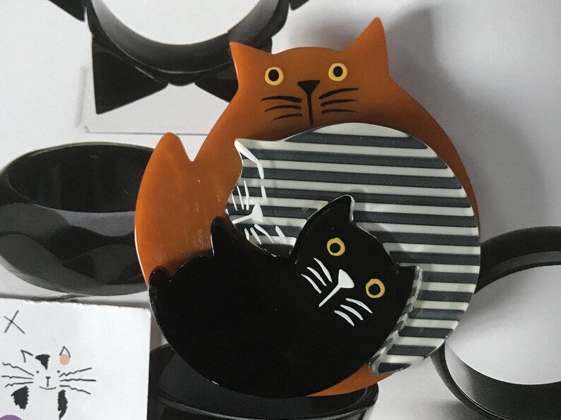 Marie Christine Pavone Broche Chat Puzzle Caramel Noir Raye Etsy