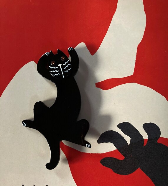 Marie Christine Pavone Broche Chat Jazzy Noir Handmad Gem