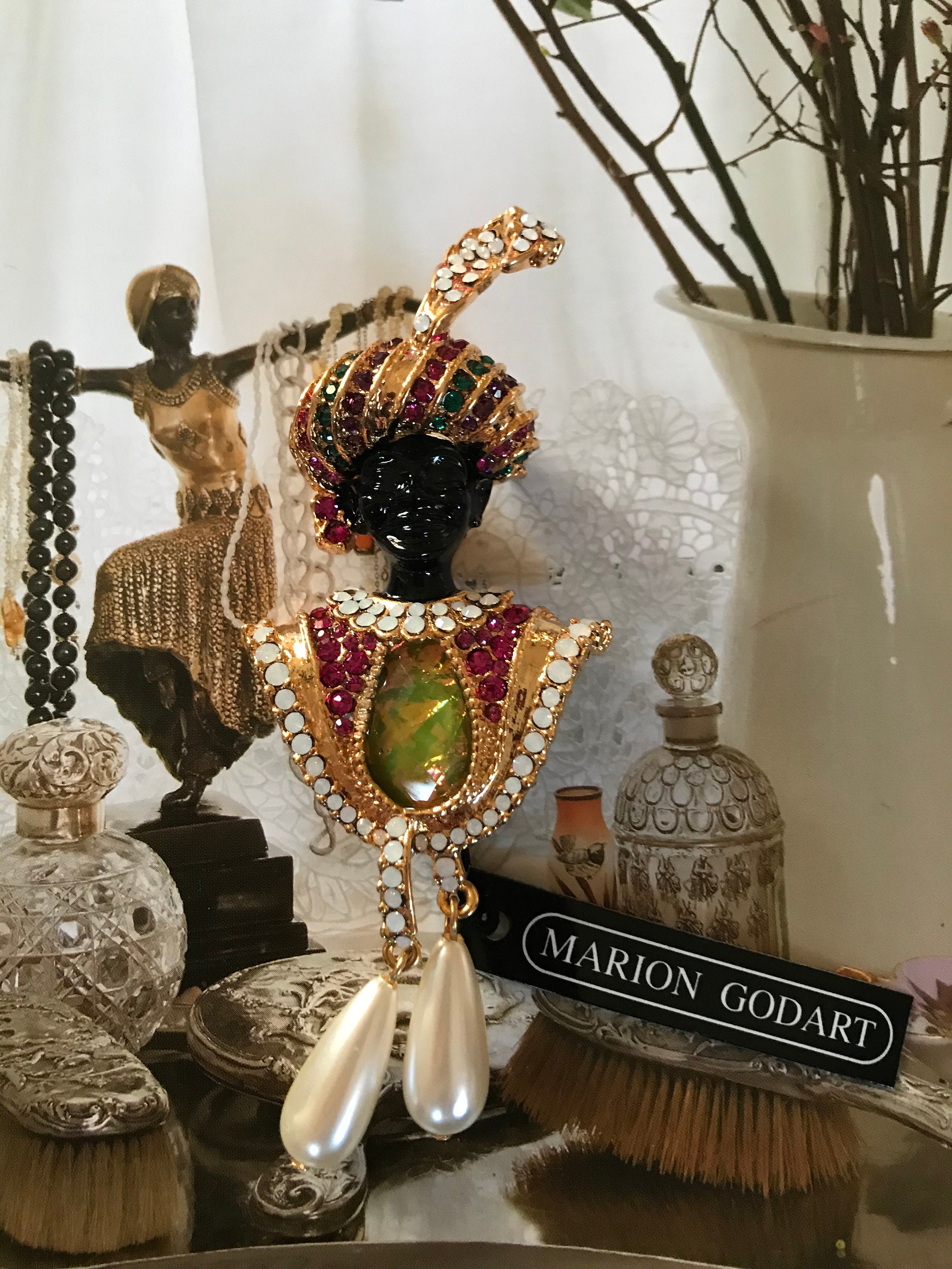 Marion Godart Paris Mid Century Inspired Rhinestone Nubian Etsy India