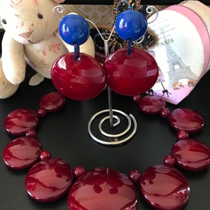 MARION GODART Paris Boucles D'Oreilles Disque Rouge Foncé Dark Red Art Glass Resin Clip-on Earrings French Design Costume Jewelry image 8