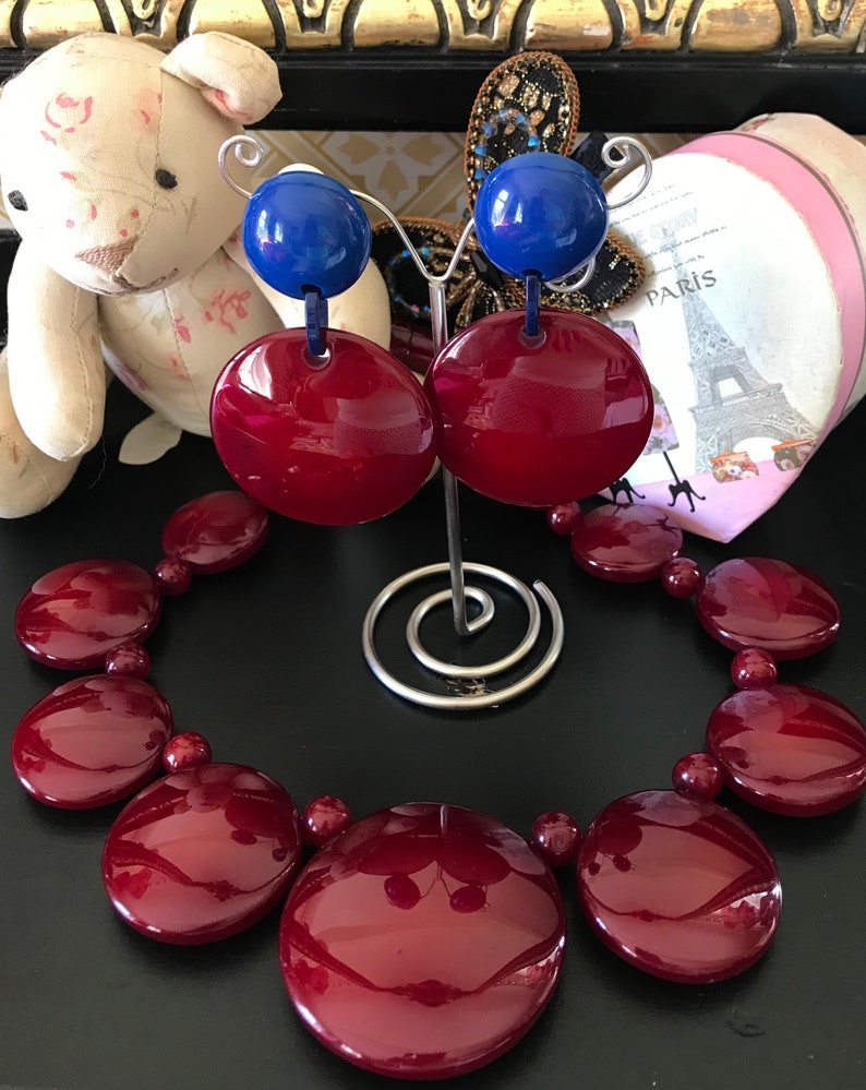 MARION GODART Paris Boucles D'Oreilles Disque Rouge Foncé Dark Red Art Glass Resin Clip-on Earrings French Design Costume Jewelry image 8