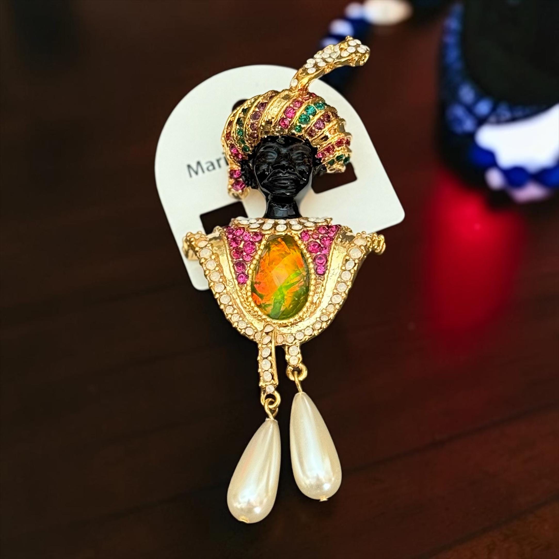 アクセサリー CHIEKO+ egg brooch MARION GODART Paris Mid-century Inspired Rhinestone Nubian Brooch