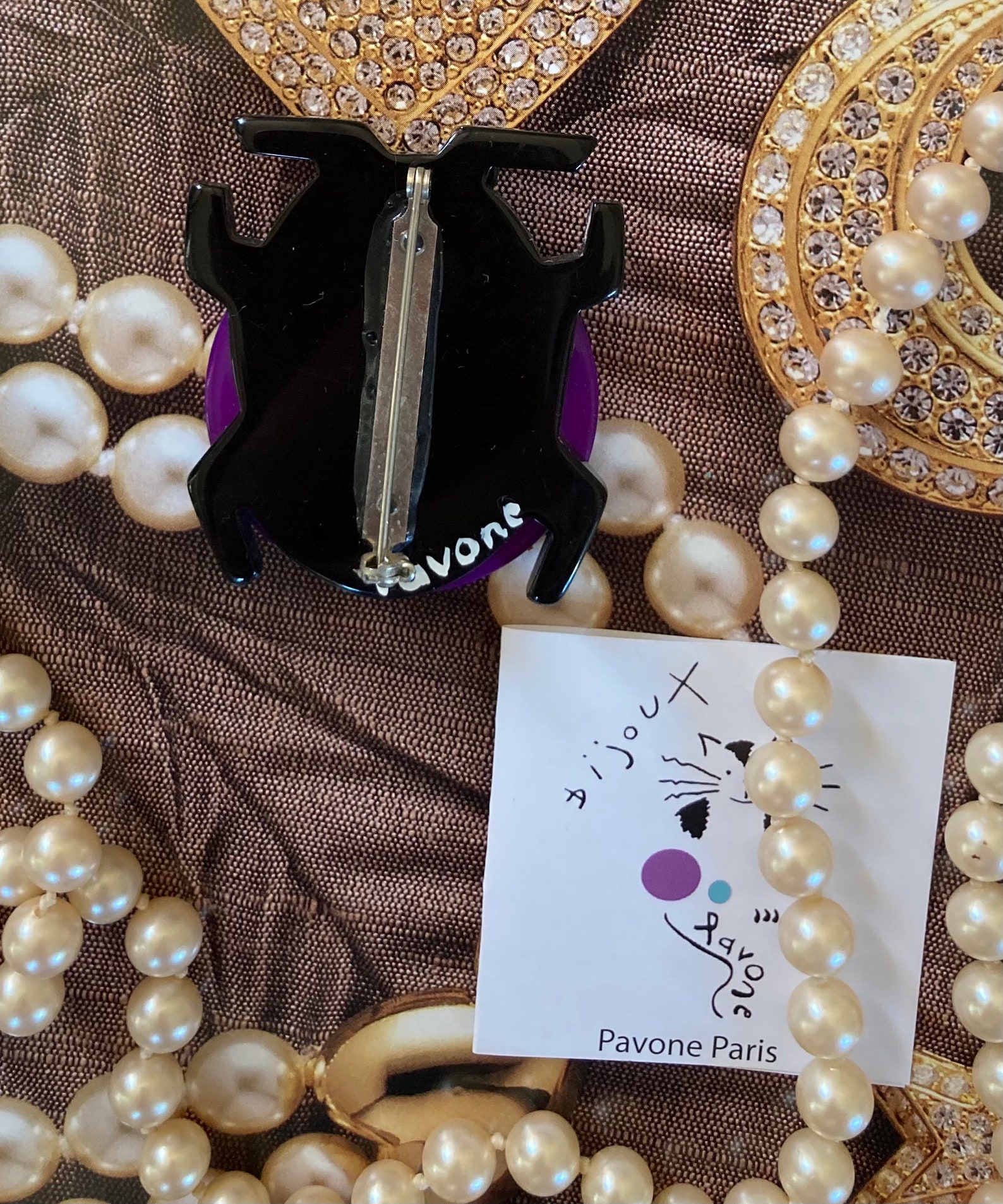 Broche Coccinelle Fleur Violette Peinte Main Zibellini - Neuf Sans Emballage