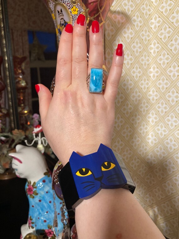 Marie Christine Pavone Bracelet Tete Chat Bleu Et Noir Etsy