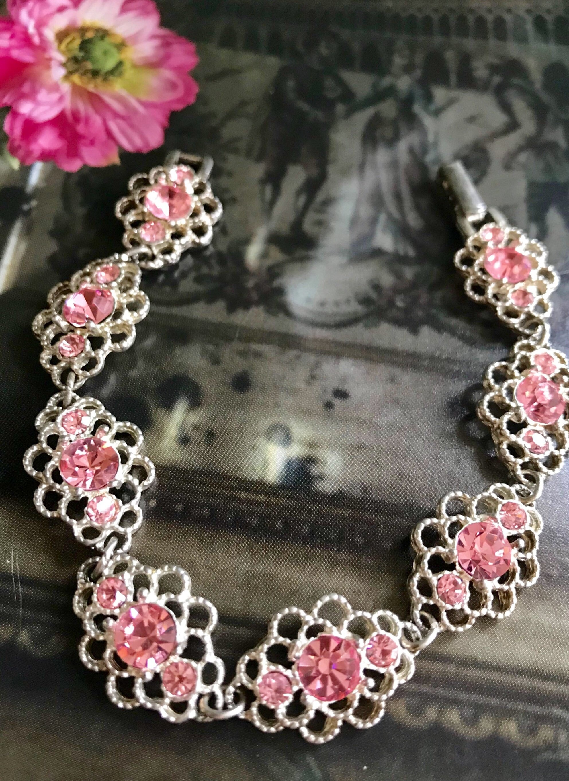 VECCELI Italian Rhinestone and beaded bracelet wristwatch in pink like new Luxury Pink an Gold Beaded Bling Wrap Watch | Mercari main image 3