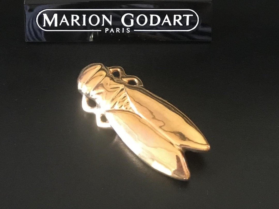 MARION GODART Paris Broche Cigale Ou Art Déco vintage Or Résine