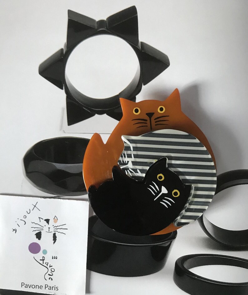 Marie Christine Pavone Broche Chat Puzzle Caramel Noir Raye Etsy