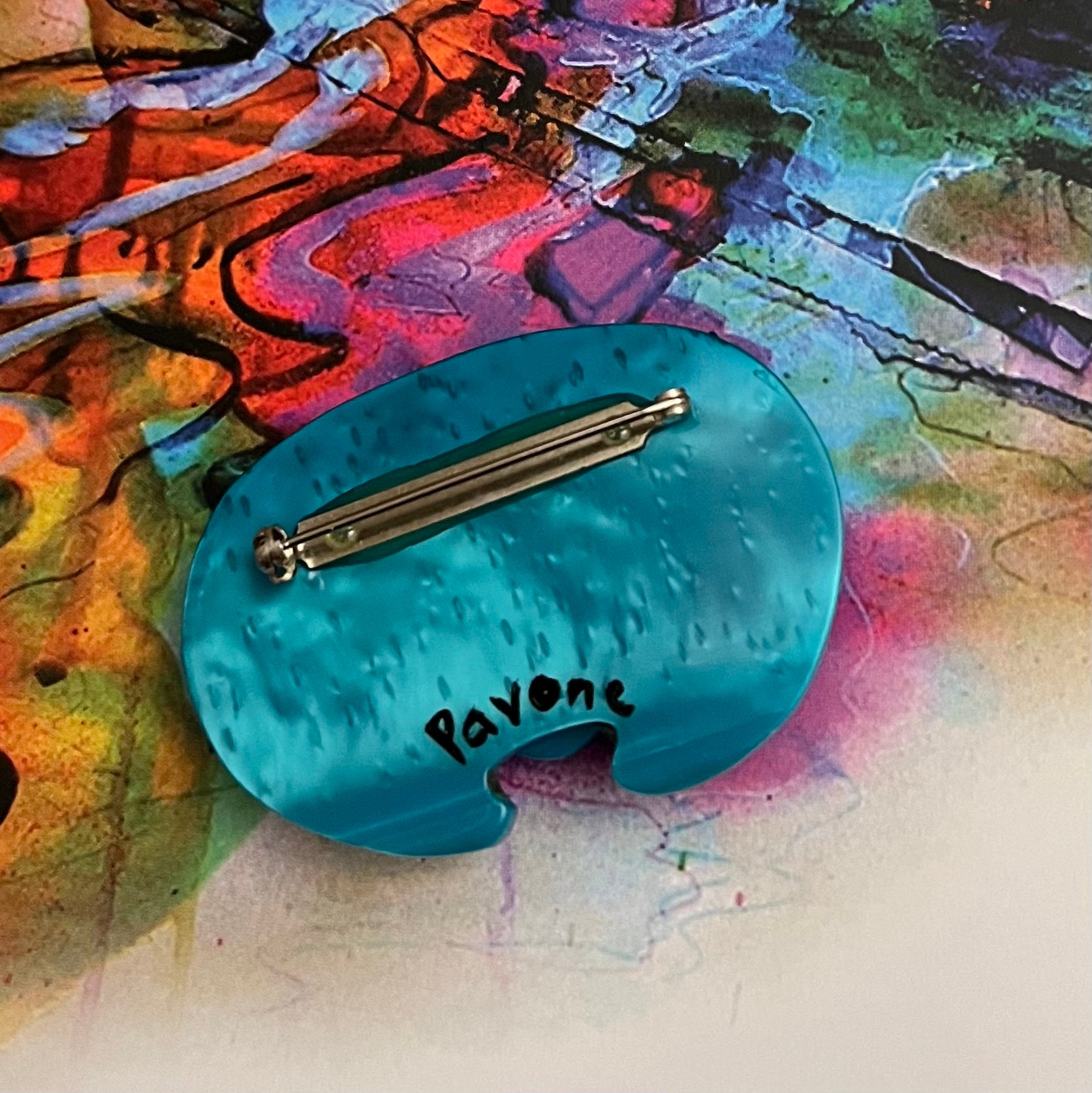 Marie-christine PAVONE Broche Chat Ours Turquoise Handmade Marbled