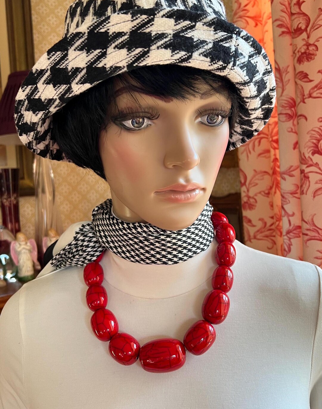 MARION GODART Paris Collier Perles Rouge Craquelé Graduées Résine ...