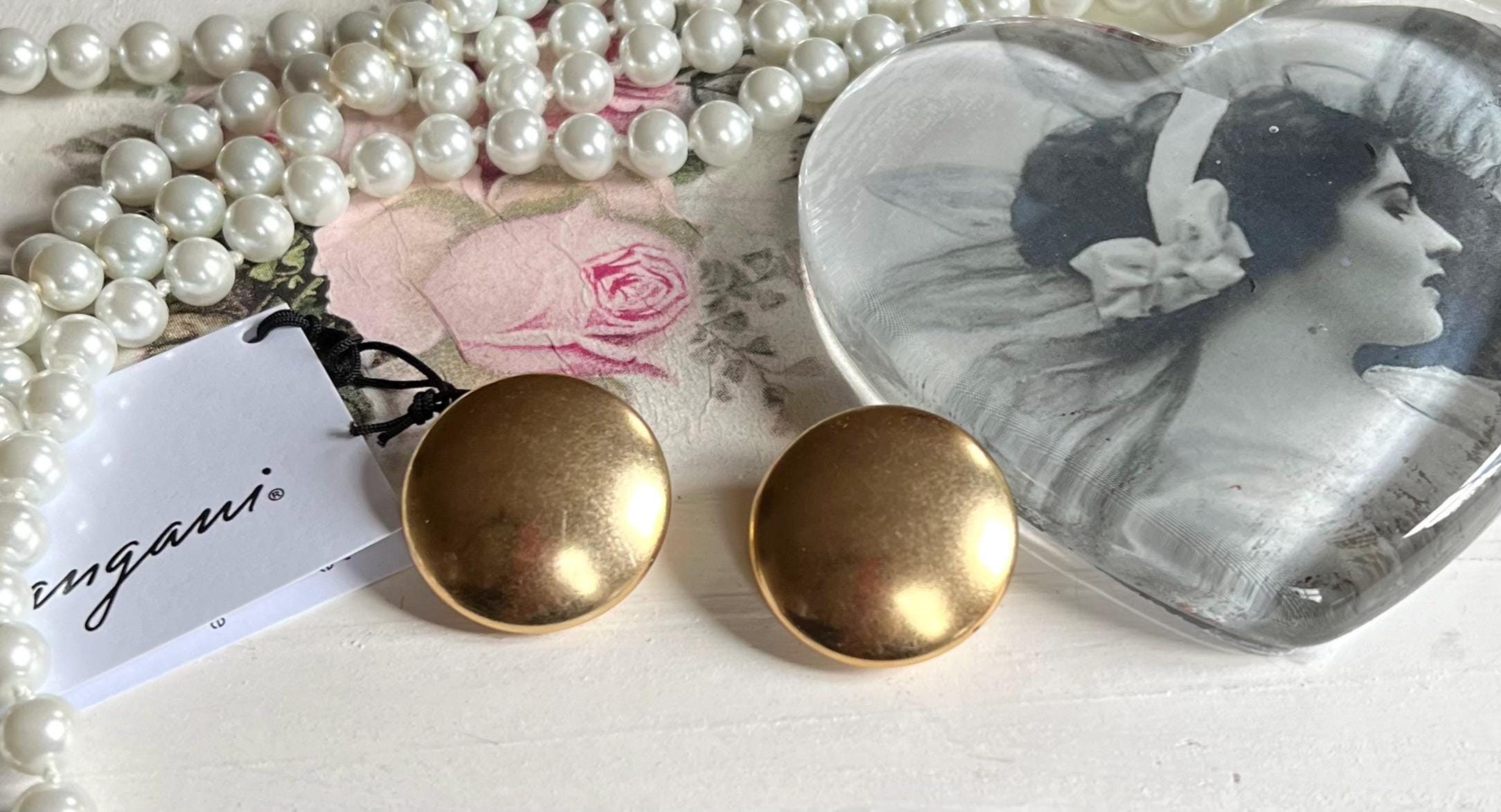 Orecchini Lunghi A Triplo Disco In Metallo Satinato Oro Opaco, Chiusura A Clip, Stile Vintage Anni '60 - Foto 2