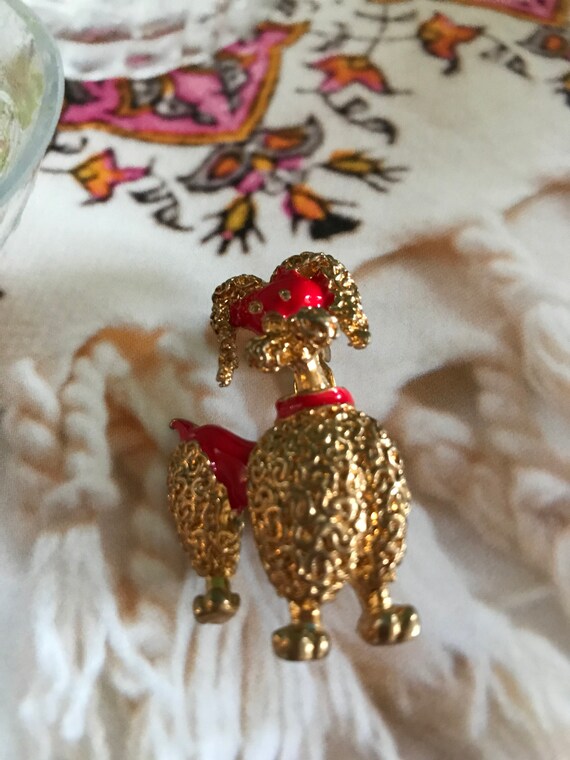 Adorable Poodle Dog Brooch Pin Curly Apricot Red … - image 3