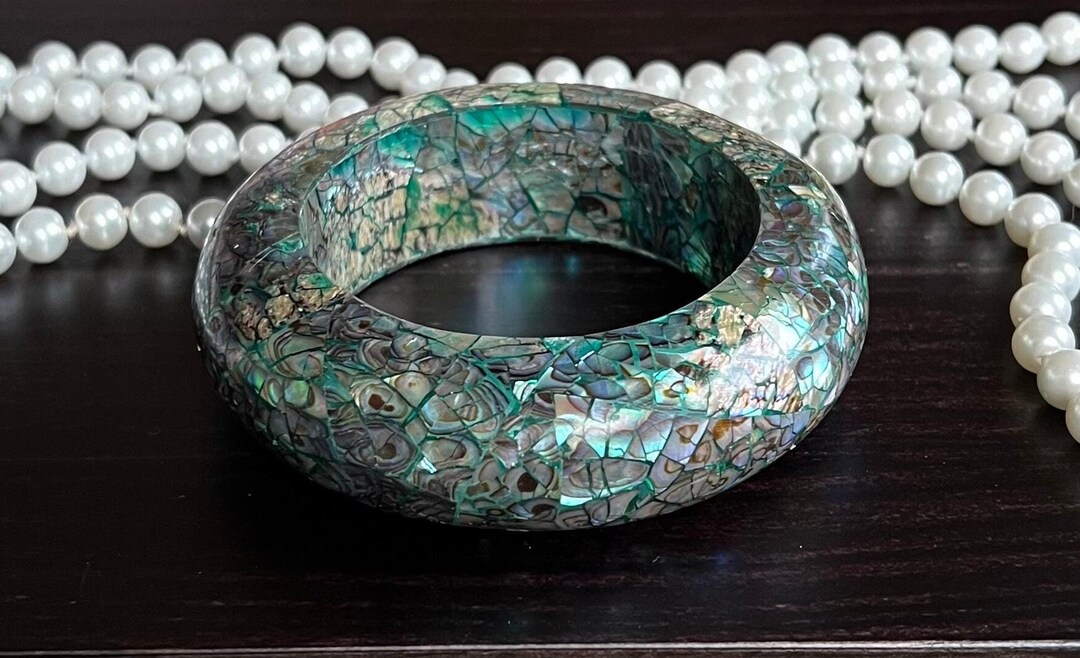 LANGANI Rare Vintage Peacock Colored Fractured Mother of Pearl Mosaic ...