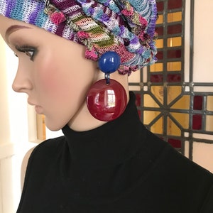 MARION GODART Paris Boucles D'Oreilles Disque Rouge Foncé Dark Red Art Glass Resin Clip-on Earrings French Design Costume Jewelry image 5