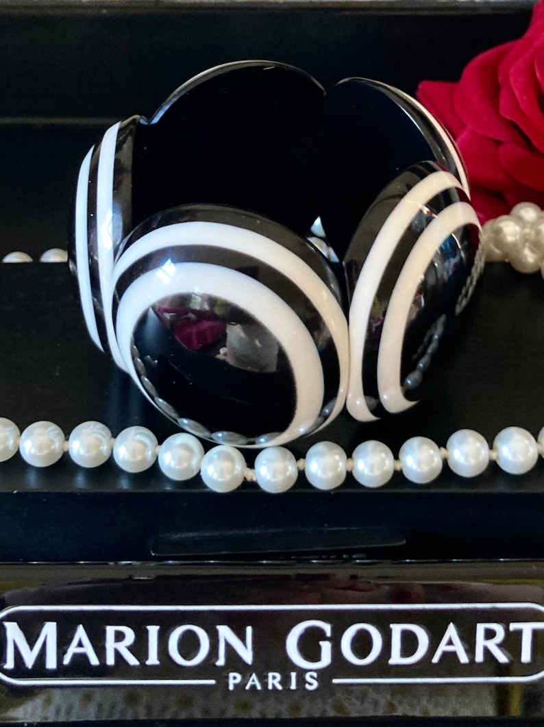 MARION GODART Paris ブレスレット Élastique Ovaleレジネ ノワール エ ブラン ヴィンテージ フランス人デザイナー 黒と白のエラスティック ブレスレット 画像 6