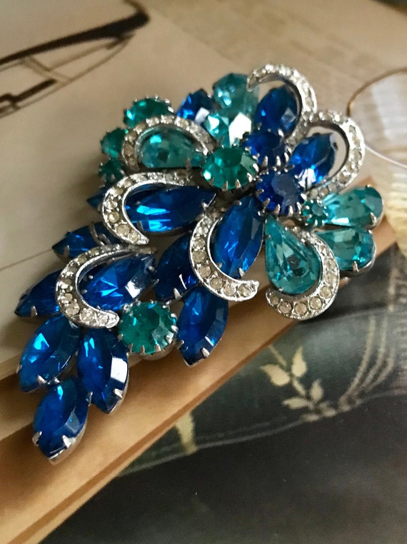 High End Royal Blue and Aqua Blue Navette Rhinest… - image 1