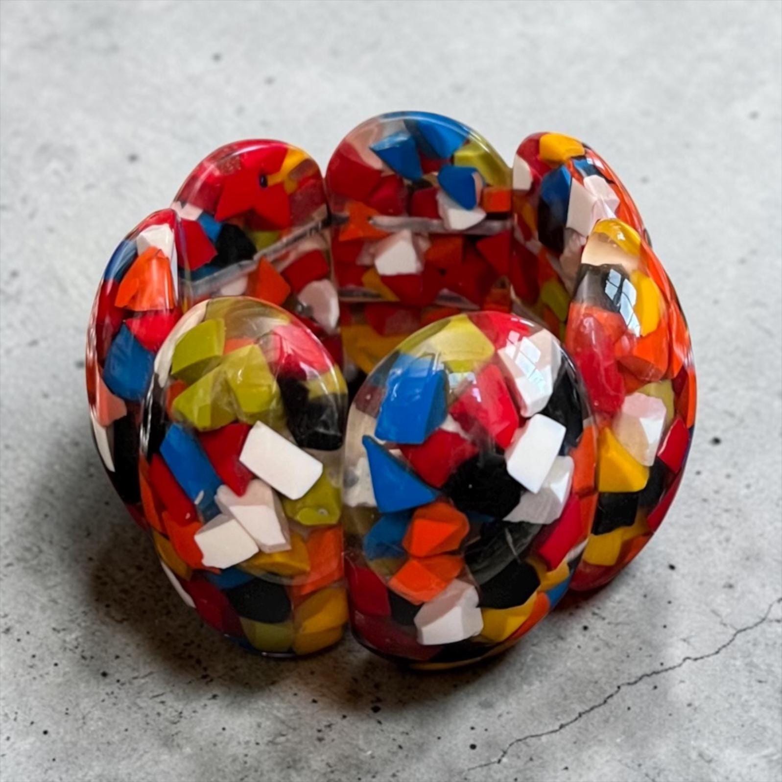 MARION GODART Paris Bracelet 7 Faces Ovales Confetti Multicolore Clair Résine Elastic Clear Multicolored Resin Bracelet French Jewelry
