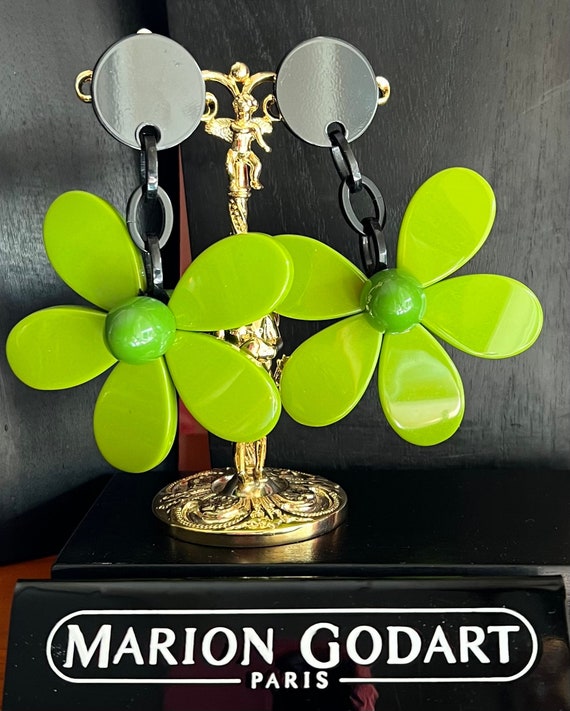 nOir Jewelry Green Flower Cluster Earrings with Gold Accents Forest Garden Flower Earrings Small 69905 | TraxNYC main image 2