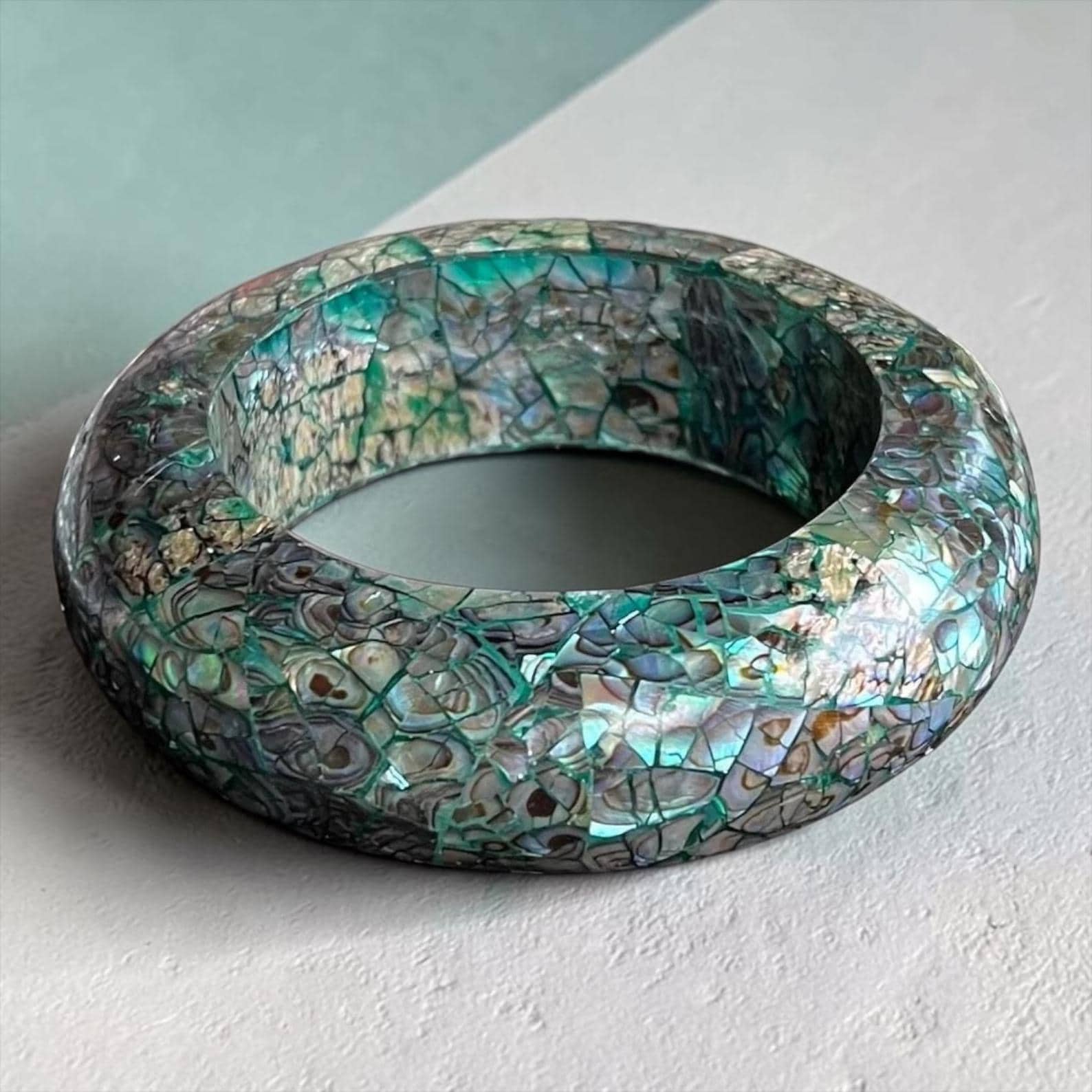 LANGANI Rare Vintage Peacock Colored Fractured Mother of Pearl