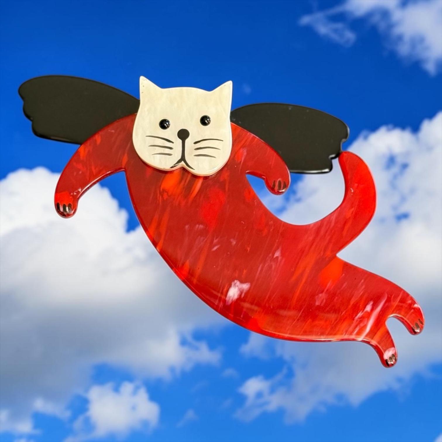 Marie-christine PAVONE Broche Chat Angelo Rouge Flammé Handmade
