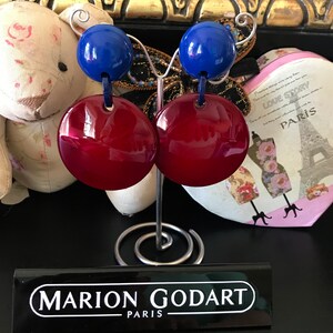 MARION GODART Paris Boucles D'Oreilles Disque Rouge Foncé Dark Red Art Glass Resin Clip-on Earrings French Design Costume Jewelry image 2