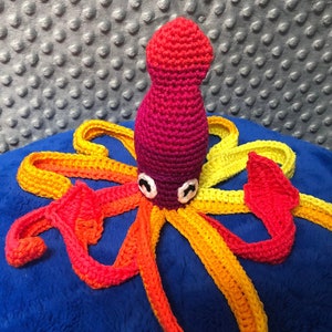 Handmade Crochet Squid Plush - Red/Yellow Gradient - 40cm